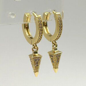 Pave CZ Huggie Hoop Earrings with Spike Drop Gold Tone